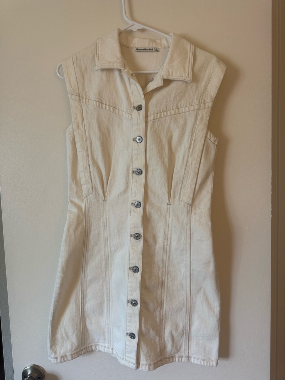 Abercrombie & Fitch Cream Button-Front Collared Top